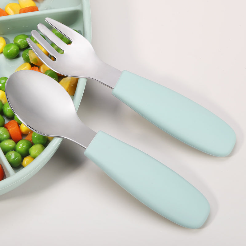 Juego de Cuchara y Tenedor con Mango Liso de Silicón, Lifestyle By Infanti.