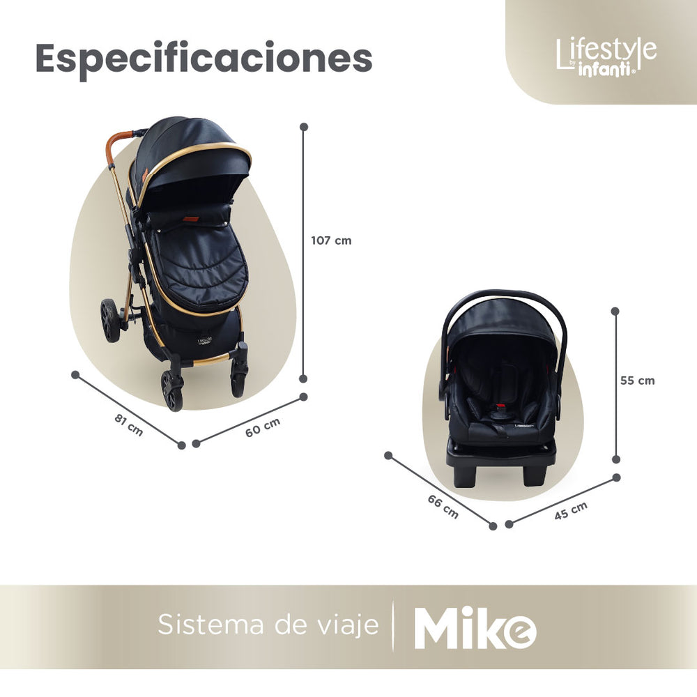 Carriola Travel System Mike Con Bambineto Reversible y Portabebé Grupo 0+