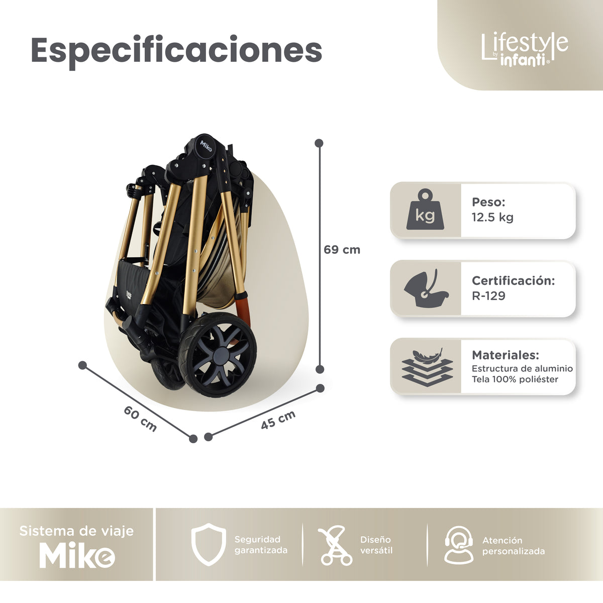 Carriola Travel System Mike Con Bambineto Reversible y Portabebé Grupo 0+