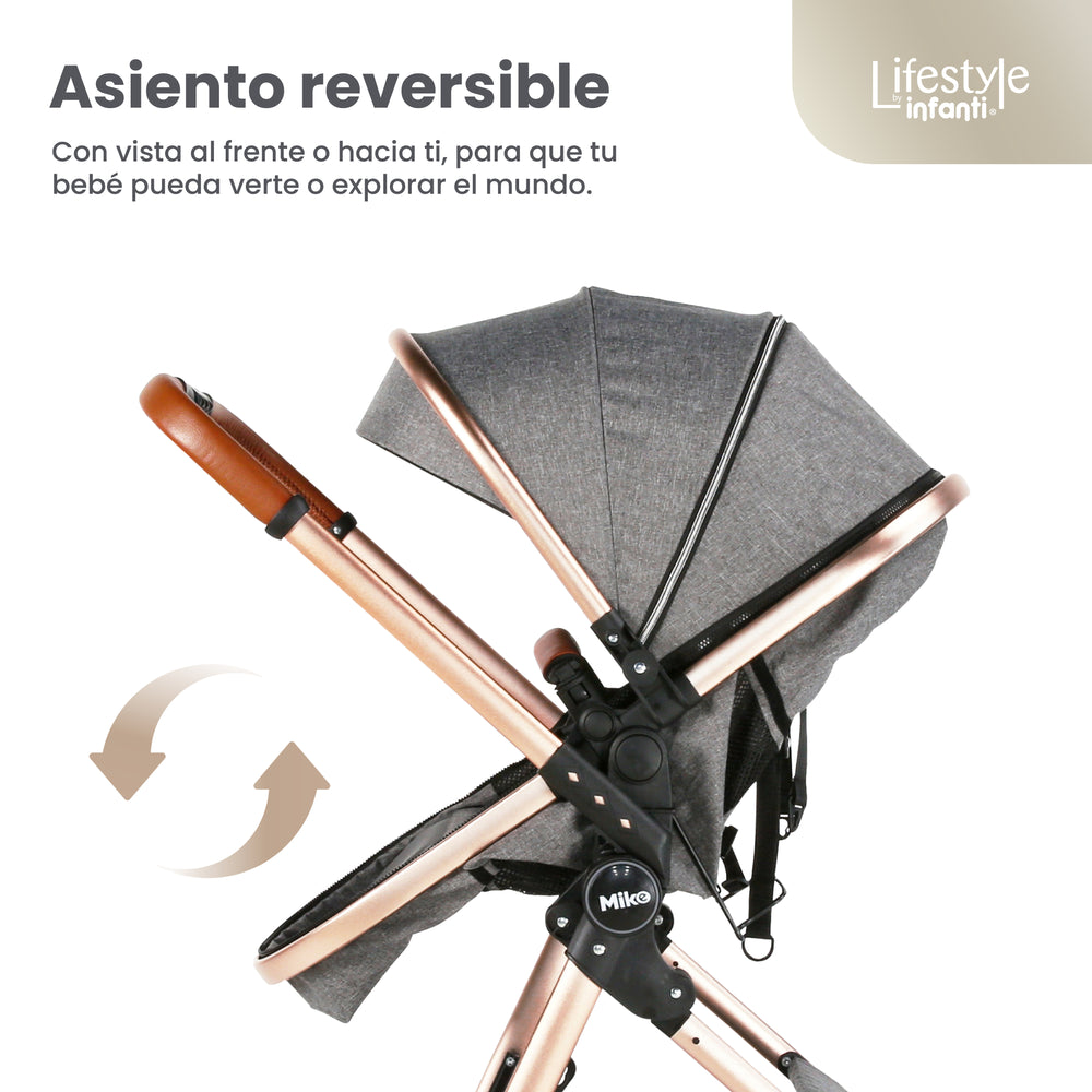 Carriola Travel System Mike Con Bambineto Reversible y Portabebé Grupo 0+