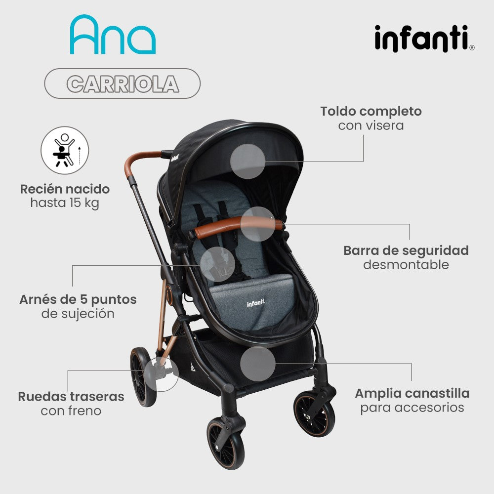 Carriola Ana Infanti Con Sistema De Viaje Convertible A Bambineto
