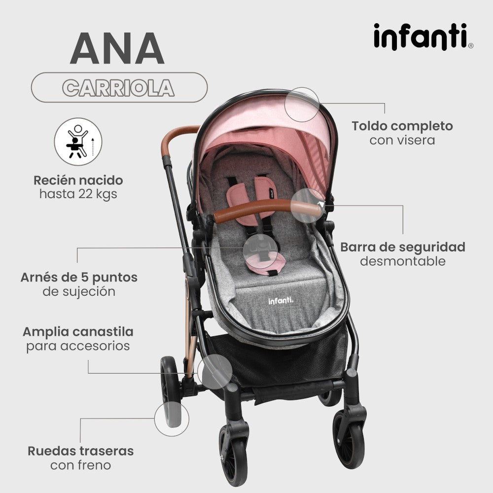 Carriola Ana Infanti Con Sistema De Viaje Convertible A Bambineto