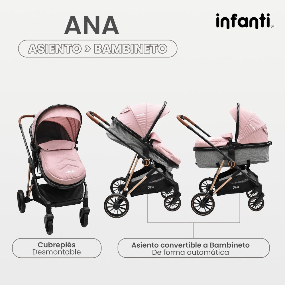 Carriola Ana Infanti Con Sistema De Viaje Convertible A Bambineto