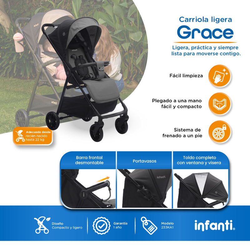 Carriola Grace Con Toldo Completo y Plegado Compacto