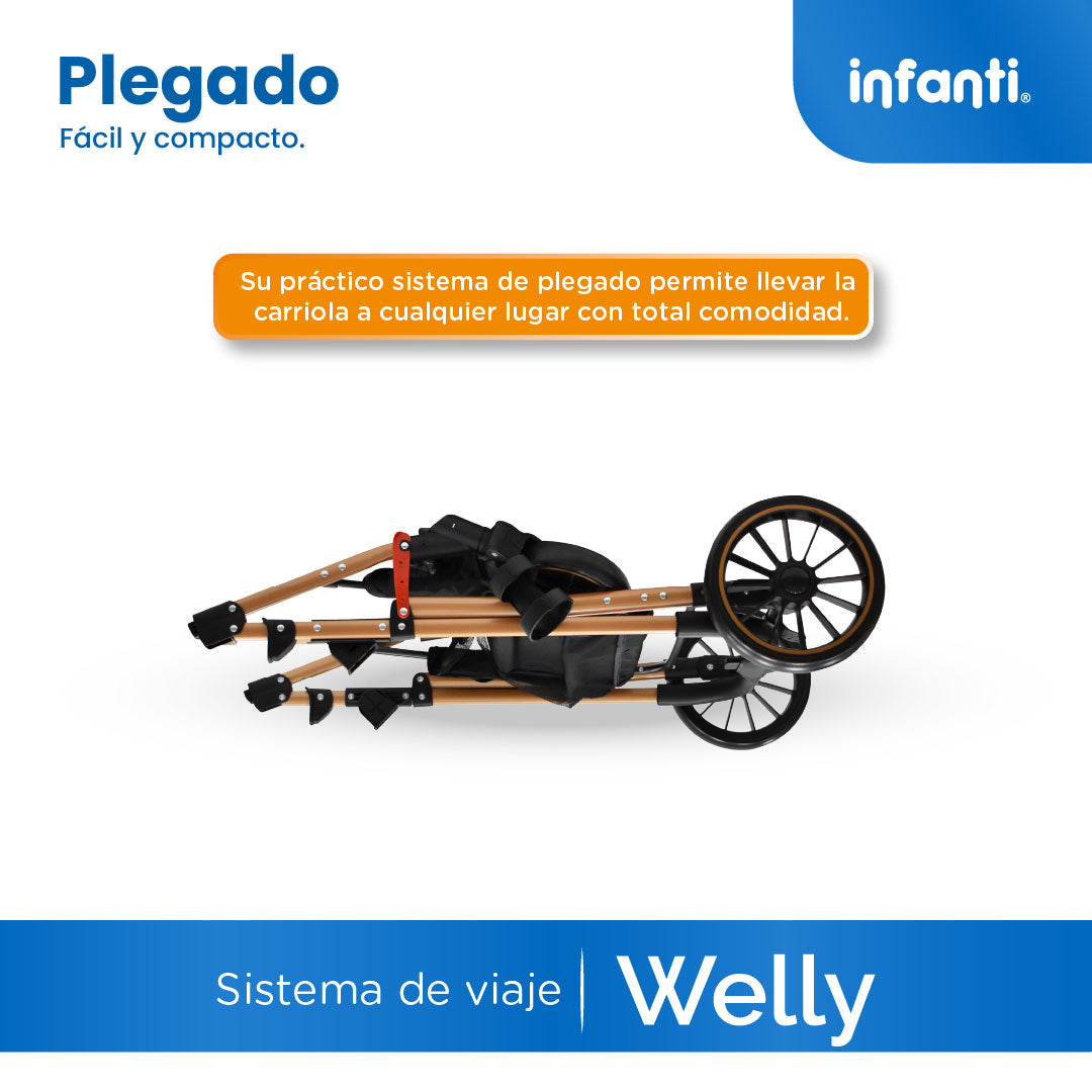 Carriola Travel System Welly Negro Con Portabebé y Asiento Reversible
