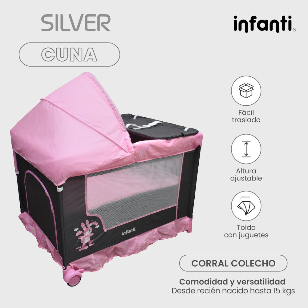 Cuna Corral Silver Colecho Infanti Para Bebé Plegable