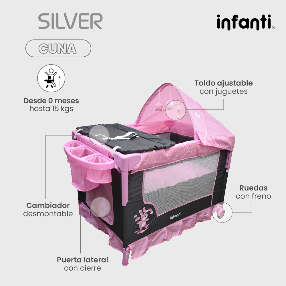 Cuna Corral Silver Colecho Infanti Para Bebé Plegable