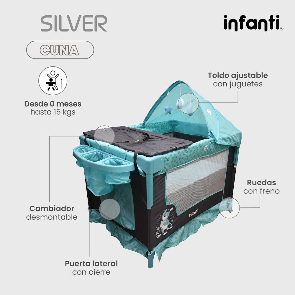 Cuna Corral Silver Colecho Infanti Para Bebé Plegable