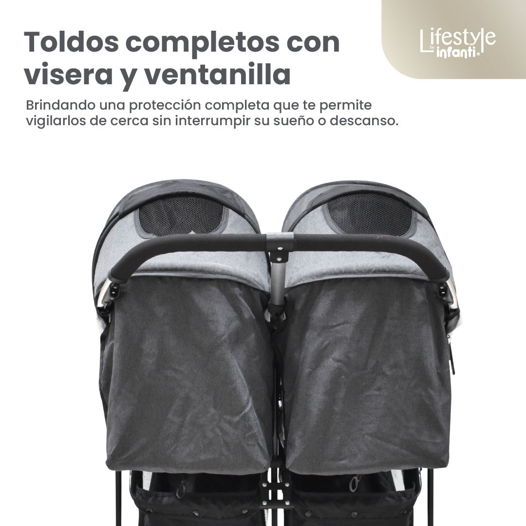 Carriola Doble Lea Twin Con Reclinación Independiente y Plegado Compacto