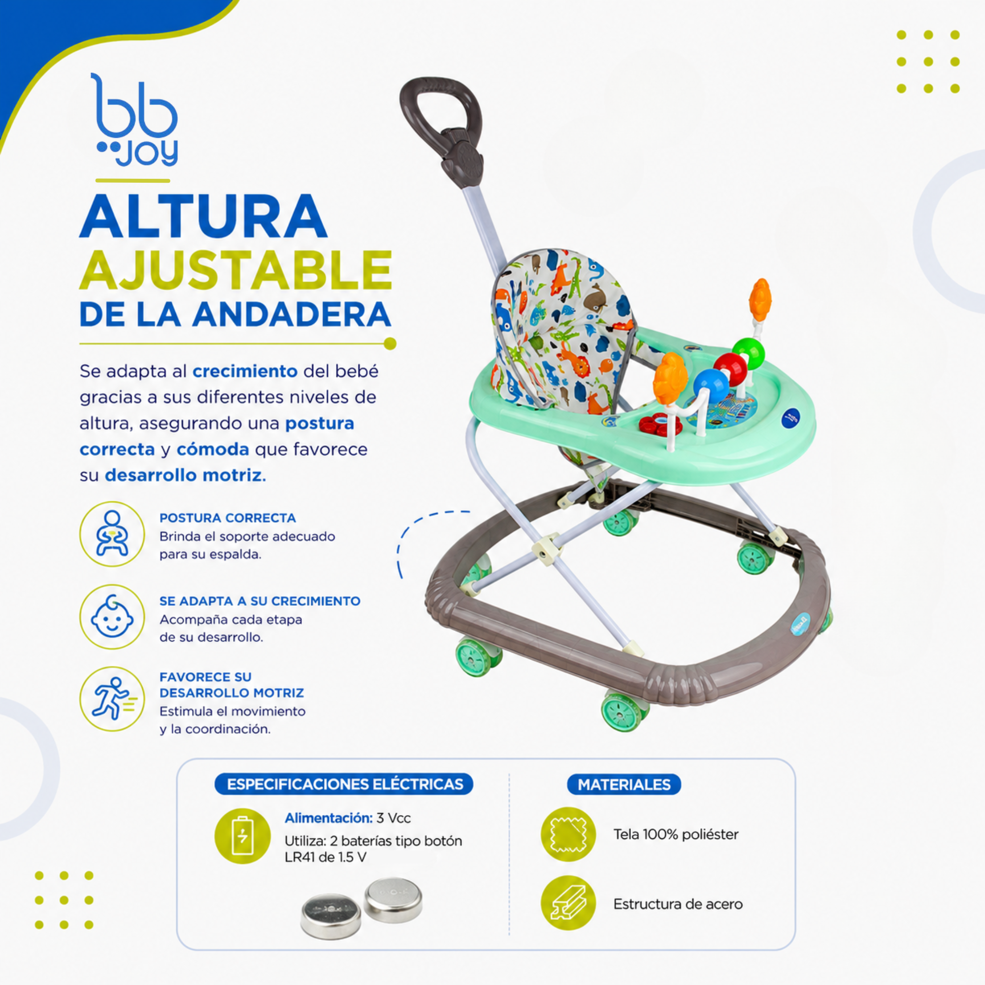 Andadera De Bebé Mandy Con Charola Musical y Barra De Empuje