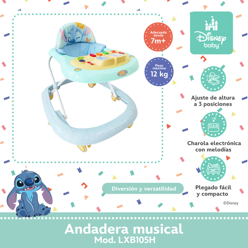 Andadera Musical Para Bebé Stitch Disney Baby Altura Ajustable