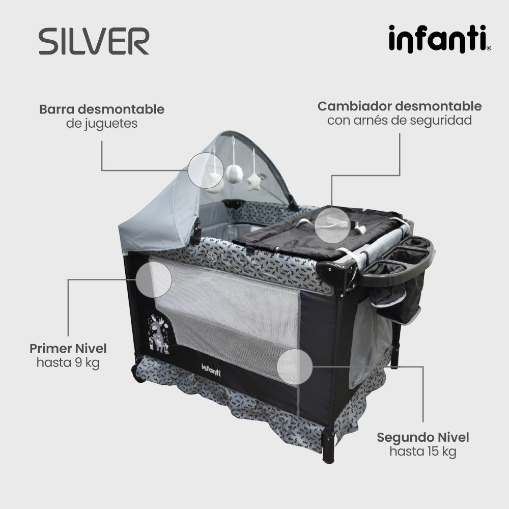 Cuna Corral Silver Colecho Infanti Para Bebé Plegable