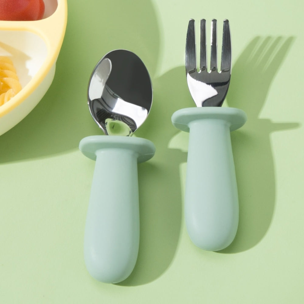 Set de Cubiertos 3 Piezas Cuchara Tenedor y Cuchillo Tope Antideslizante BPA Free
