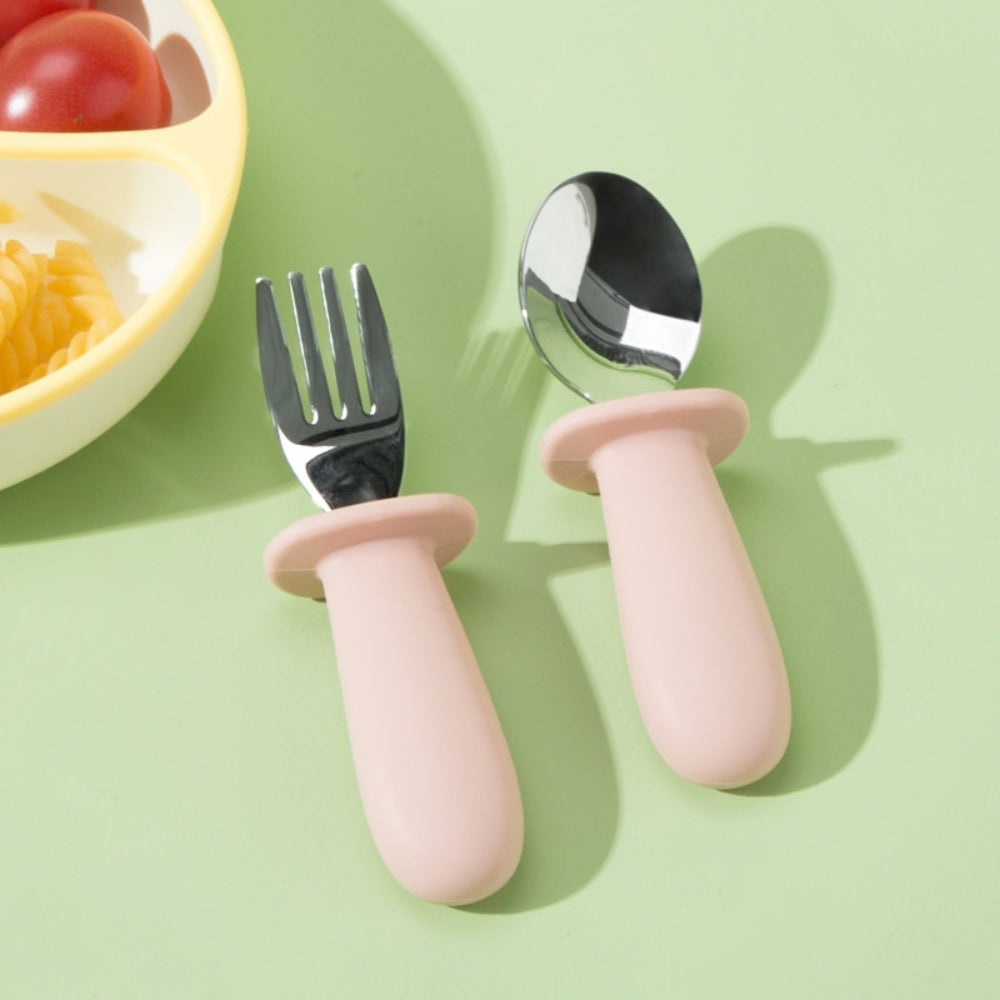 Set de Cubiertos 3 Piezas Cuchara Tenedor y Cuchillo Tope Antideslizante BPA Free