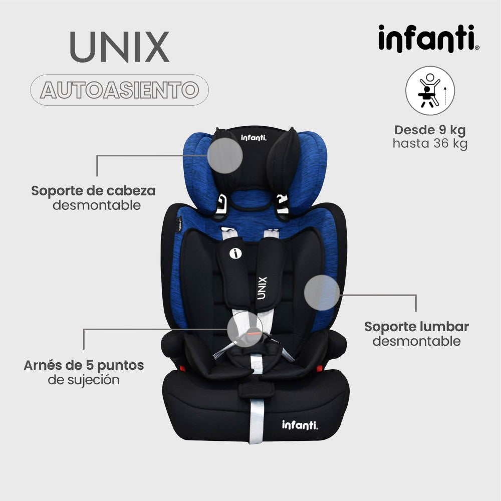 Autoasiento Infanti Unix Grupo 1, 2, 3 Convertible A Booster