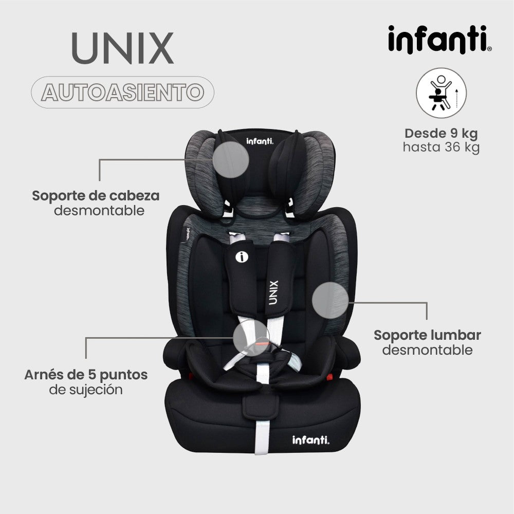 Autoasiento Infanti Unix Grupo 1, 2, 3 Convertible A Booster
