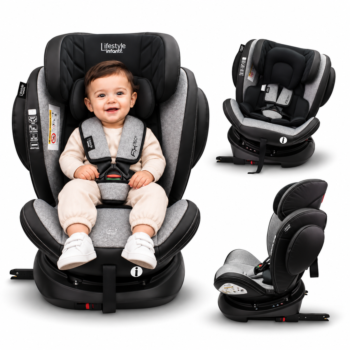 Autoasiento Para Bebé Fix 360° Negro Lifestyle By Infanti