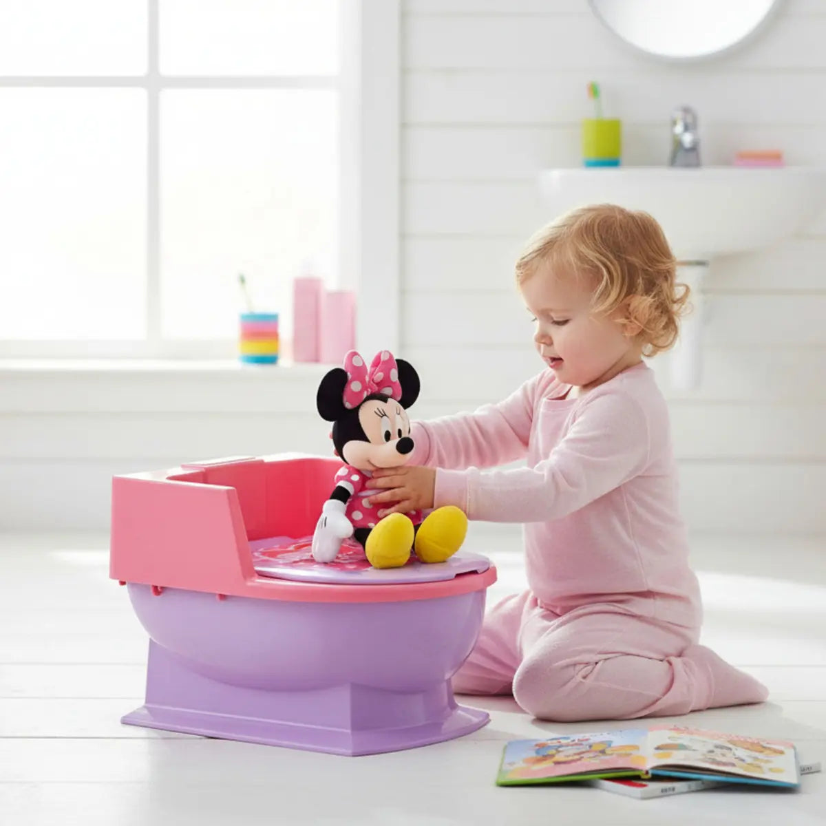 Entrenador de Baño Minnie Con Tapa y Recipiente Removible