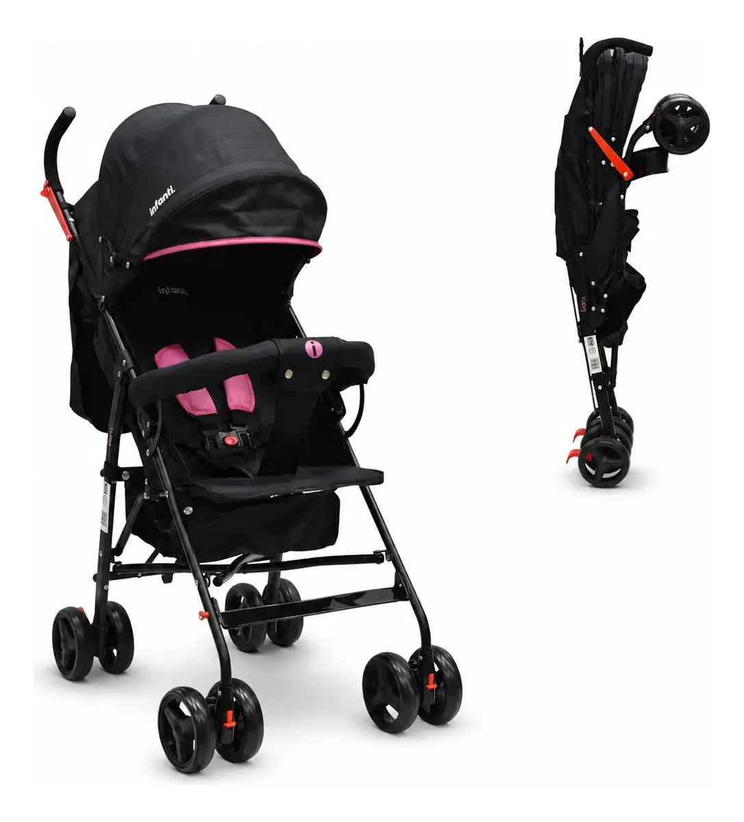 Carriola De Bastón Con Plegado Compacto Kiam Multiples Reclinaciones, Arnés De 5 puntos, Toldo Completo, Frenos y Ruedas Giratorias Con Seguro Ideal Para Bebes De 6 Meses a 15 kg, Infanti