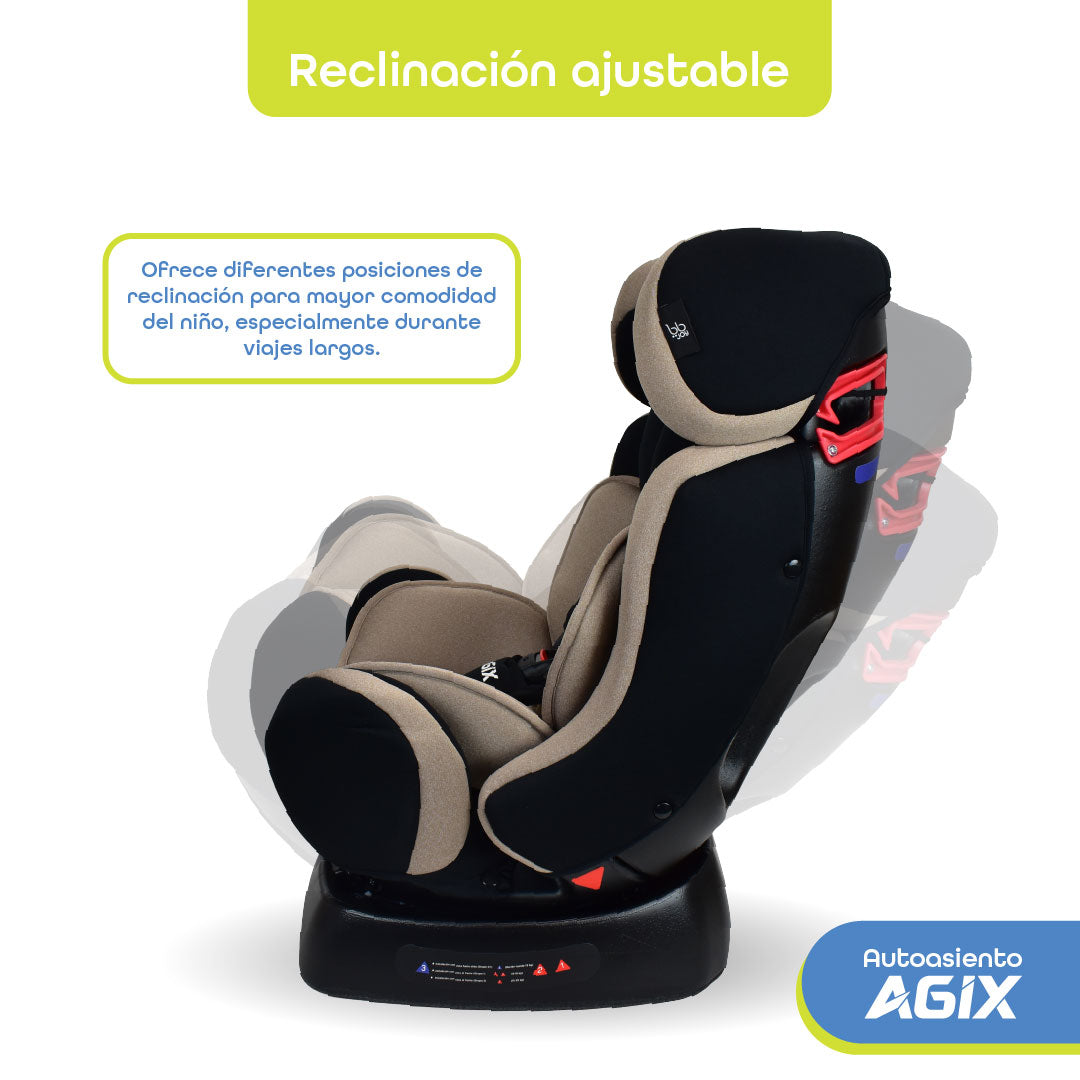 Autoasiento Evolutivo Agix Beige Con Negro Reclinable Con Arnés de 5 Puntos, BB Joy