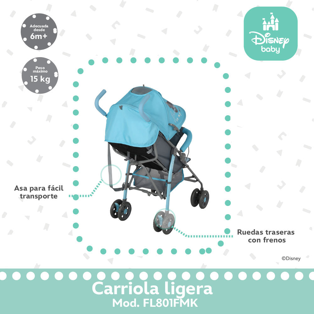 Carriola de Bastón Mickey Con Plegado Compacto y Reclinación Ajustable