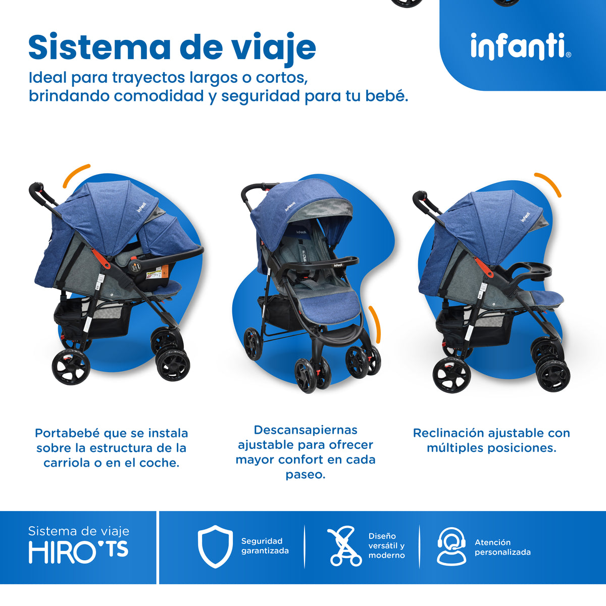 Carriola Travel System Hiro TS Con Portabebé y Plegado a Una Mano, Infanti.