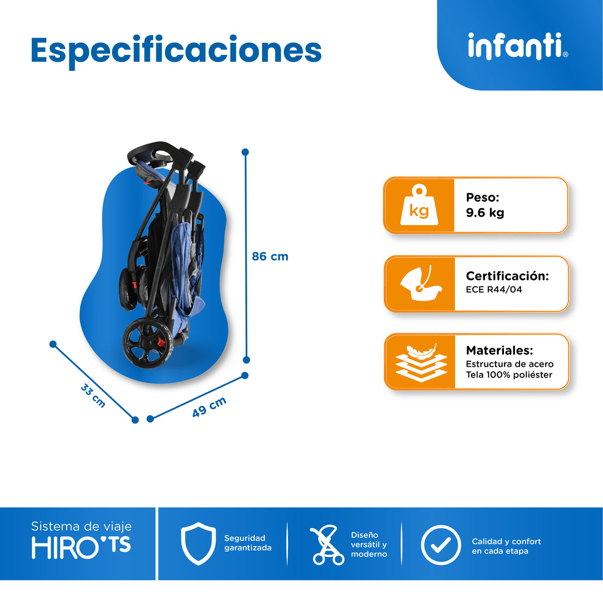 Carriola Travel System Hiro TS Con Portabebé y Plegado a Una Mano, Infanti.