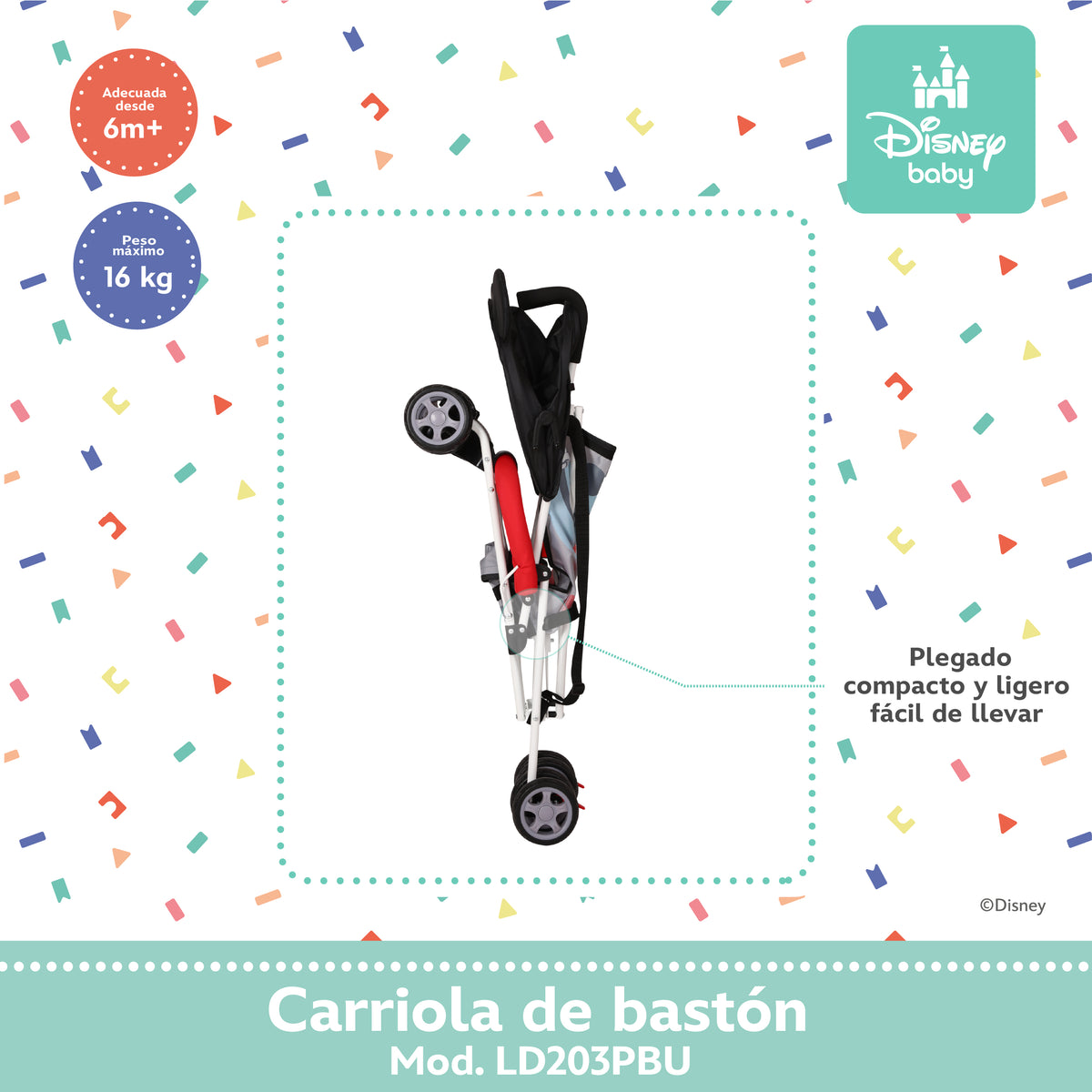 Carriola de Bastón Mickey y Minnie Con Plegado Compacto y Arnés de 3 Puntos