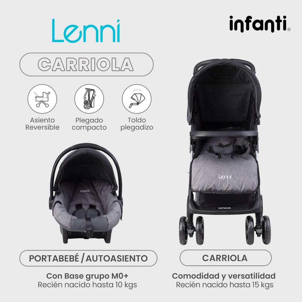 Carriola Infanti Lenni: Plegado Compacto, Portabebé Desmontable Para Auto
