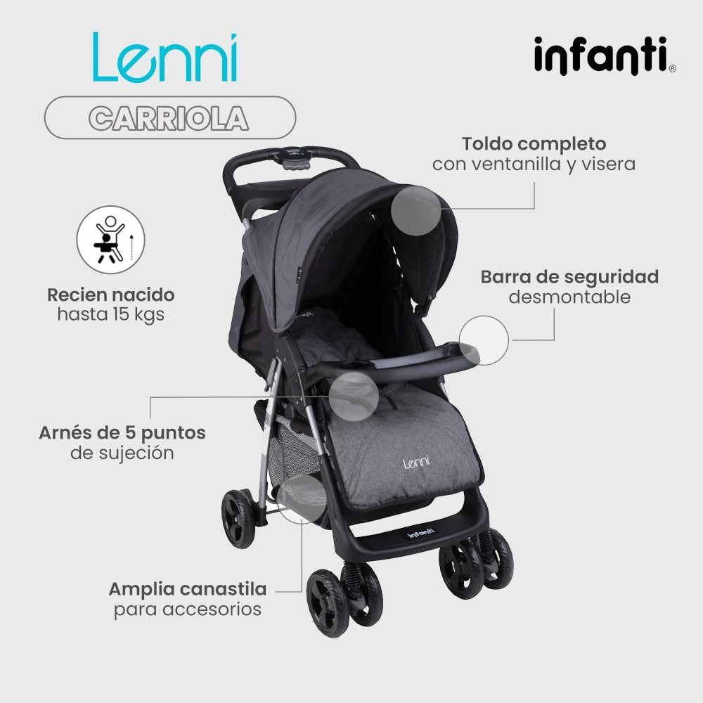 Carriola Infanti Lenni: Plegado Compacto, Portabebé Desmontable Para Auto