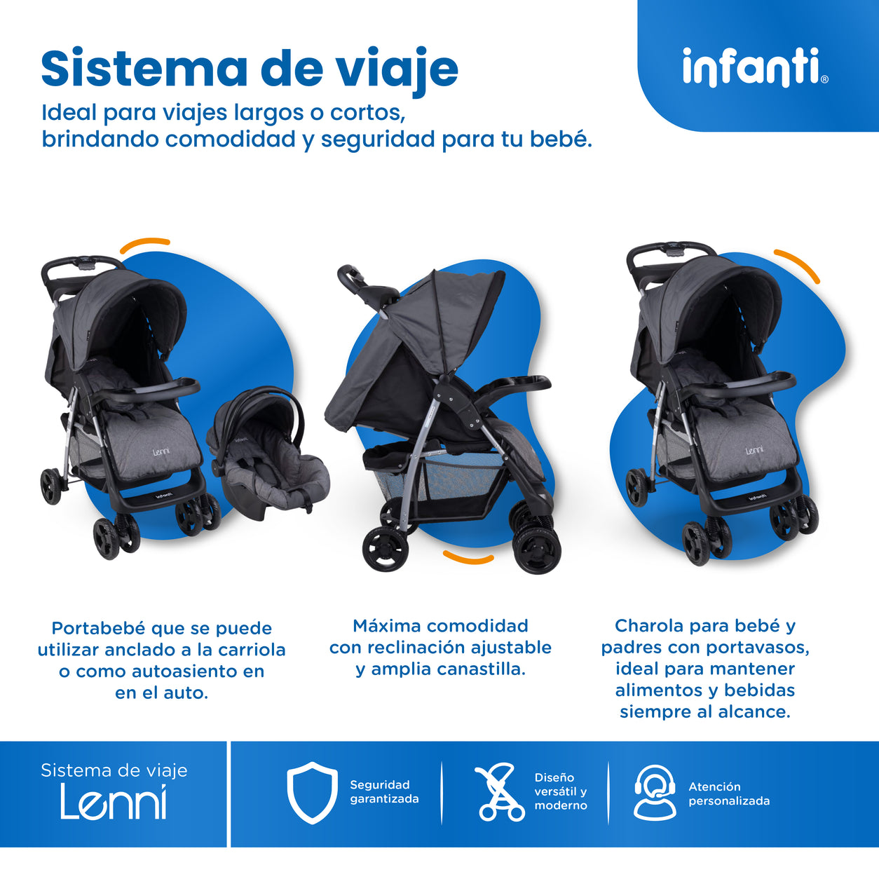 Carriola Travel System Lenni Con Portabebé y Plegado a Una Mano