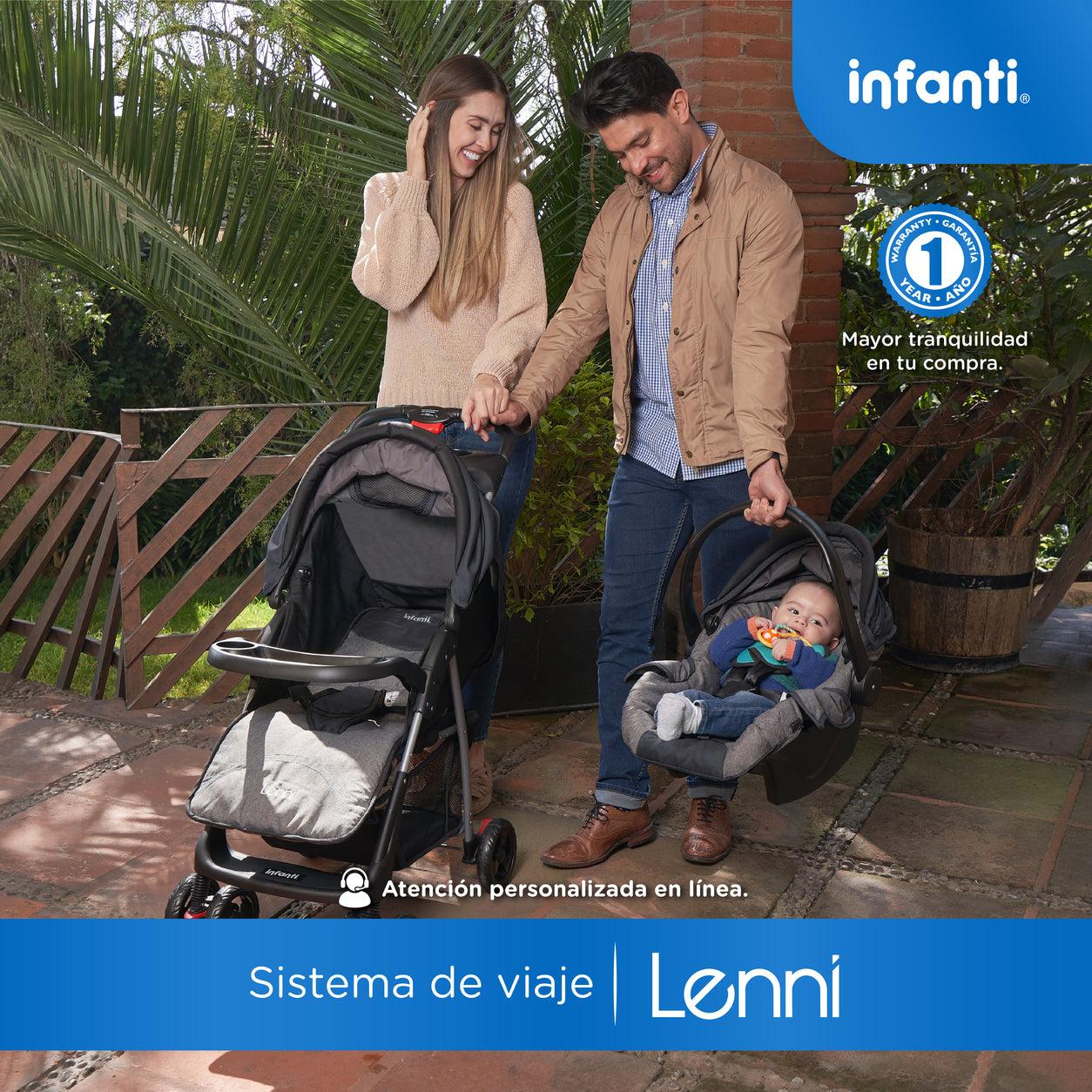 Carriola Travel System Lenni Con Portabebé y Plegado a Una Mano