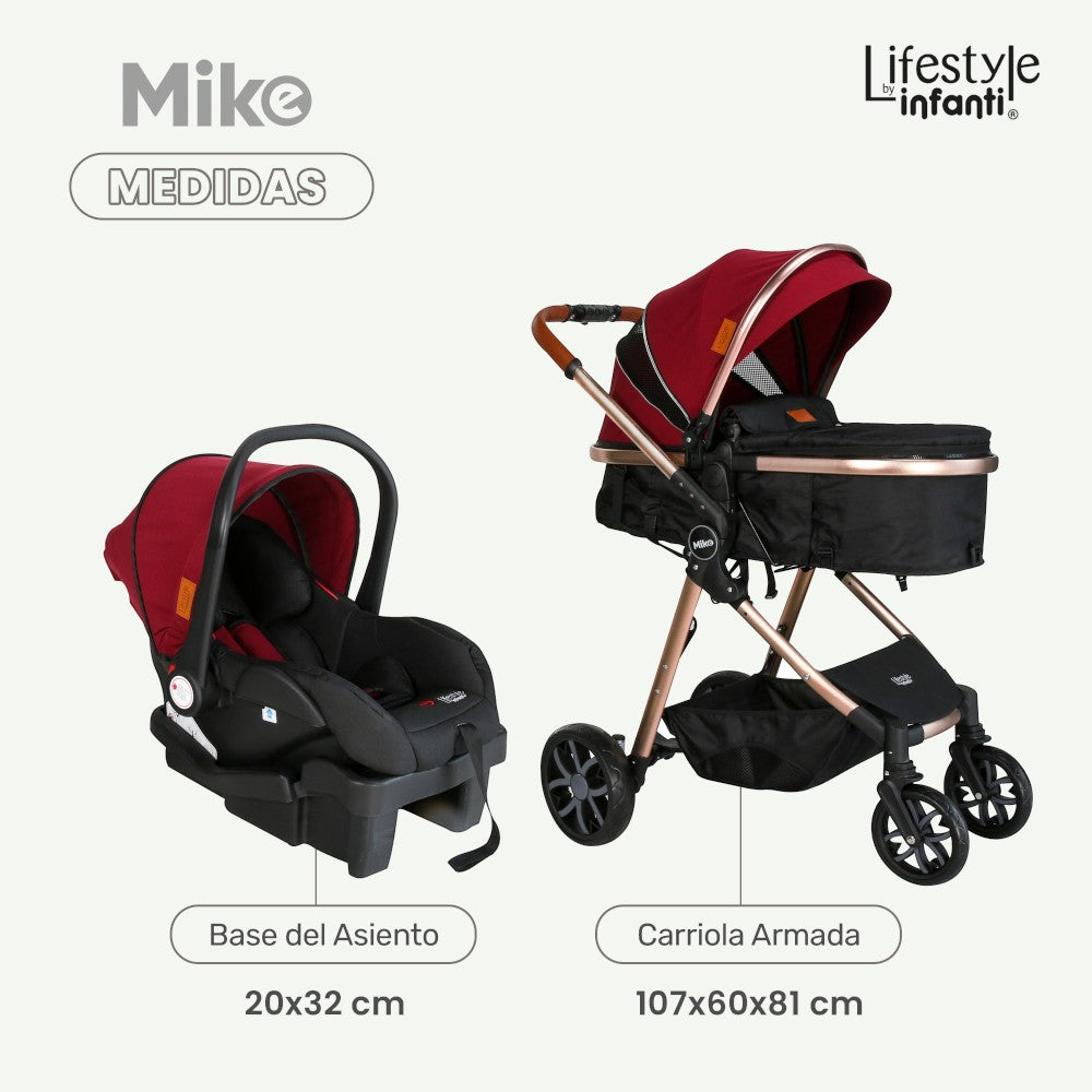 Carriola Travel System Mike Con Bambineto Reversible y Portabebé Grupo 0+