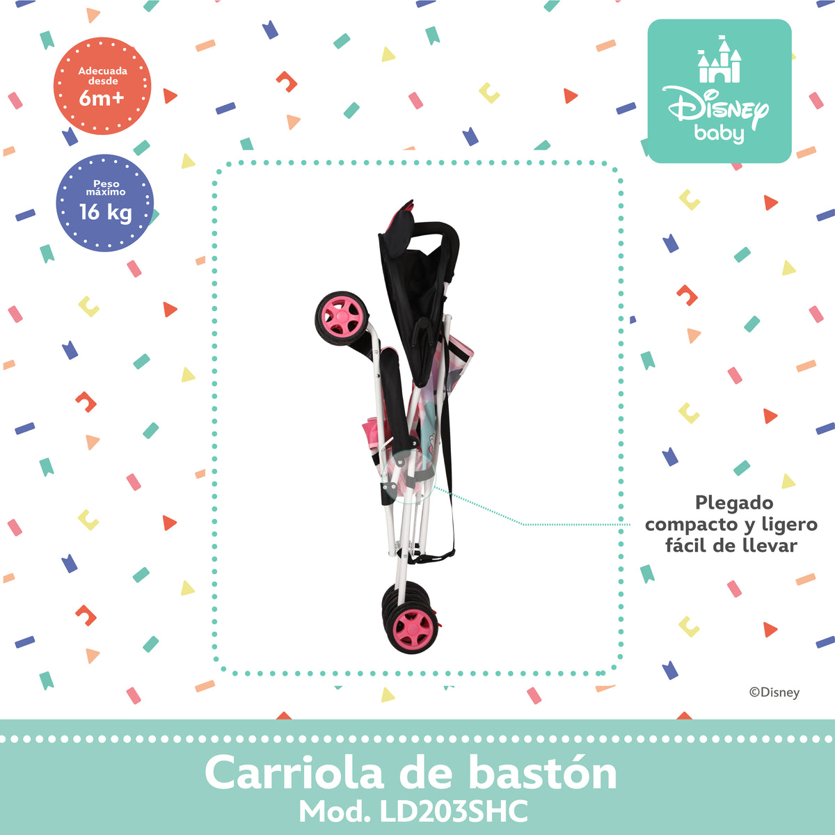 Carriola de Bastón Mickey y Minnie Con Plegado Compacto y Arnés de 3 Puntos