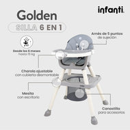 Silla Alta Infanti 6 en 1 Golden Multifuncional Con Charola Y Mesa De Actividades