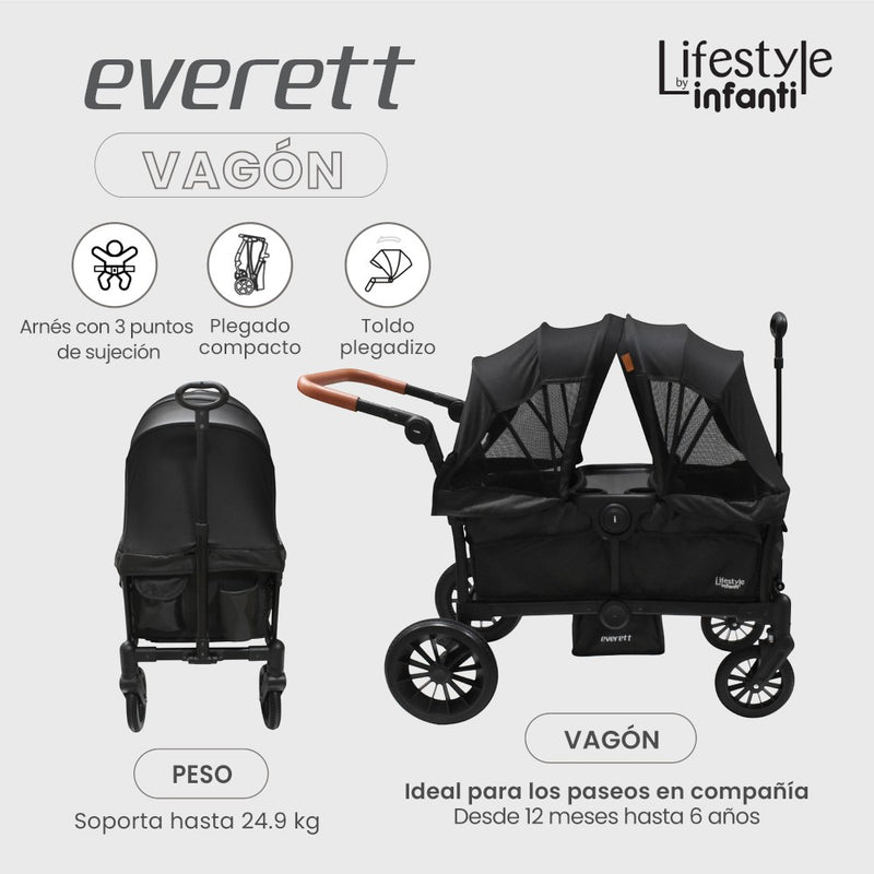 Vagón Everett Con 2 Asientos y Toldos Desmontables