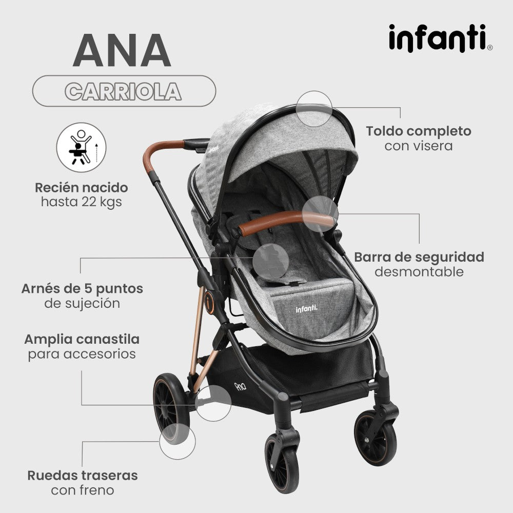 Carriola Ana Infanti Con Sistema De Viaje Convertible A Bambineto