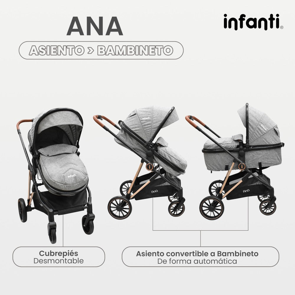 Carriola Ana Infanti Con Sistema De Viaje Convertible A Bambineto