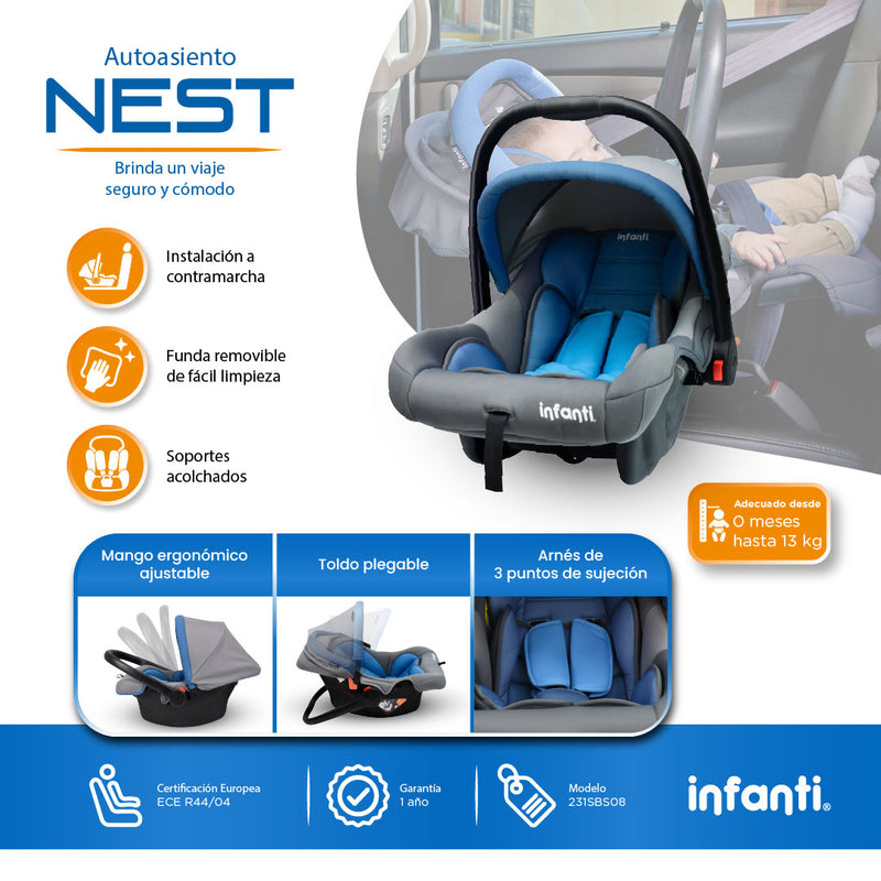 Autoasiento Portabebé Nest Con Anclaje Universal y Soporte Acolchado