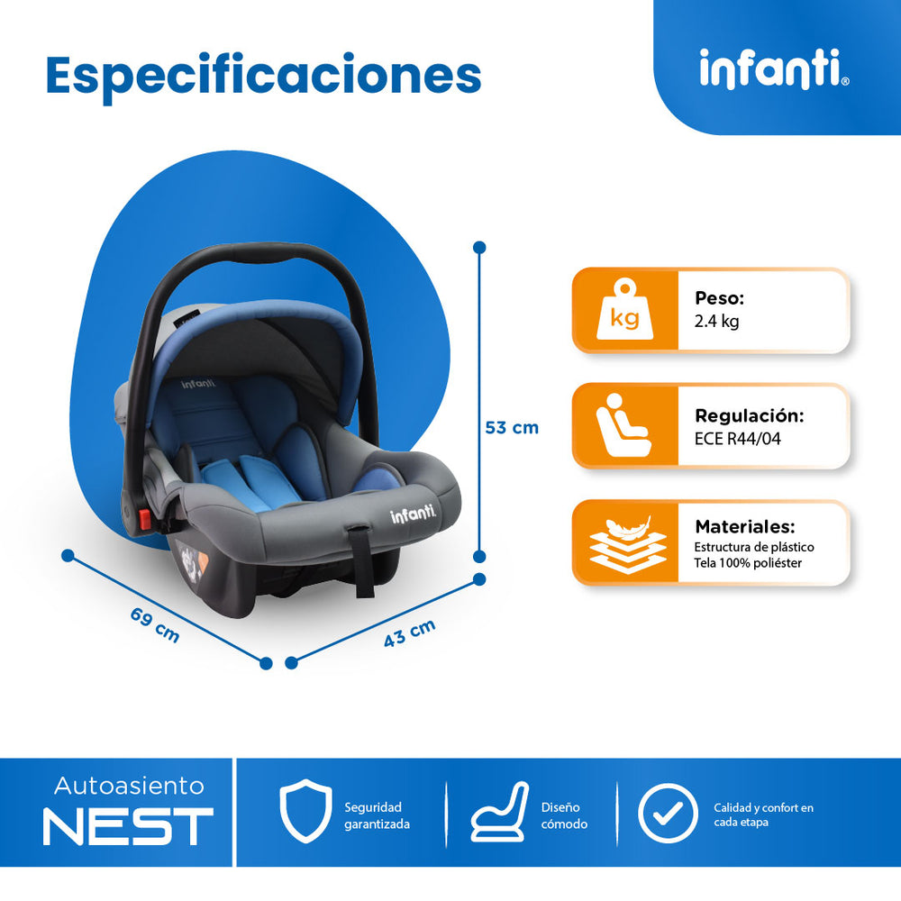 Autoasiento Portabebé Nest Con Anclaje Universal y Soporte Acolchado