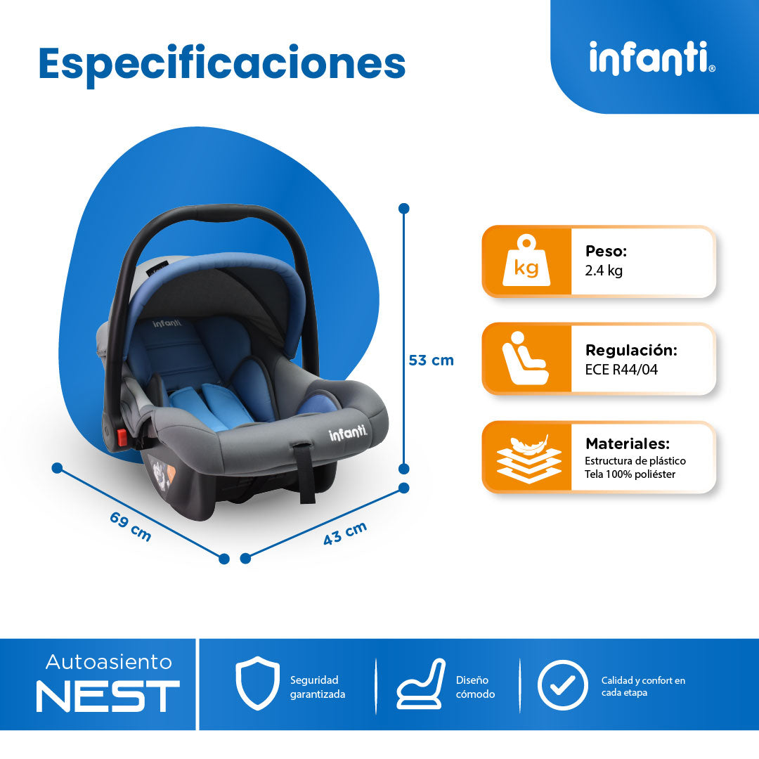 Autoasiento Portabebé Nest Con Anclaje Universal y Soporte Acolchado