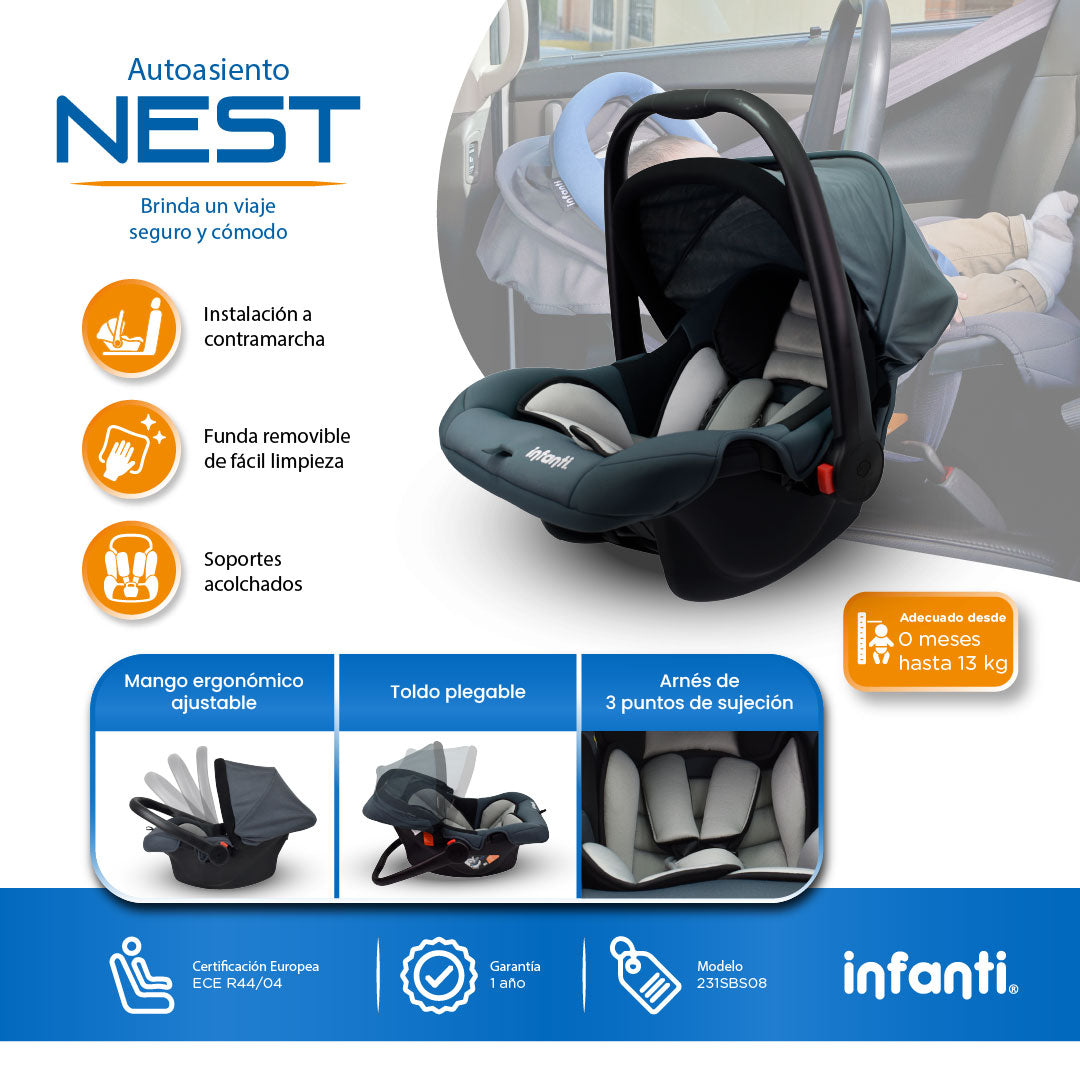 Autoasiento Portabebé Nest Con Anclaje Universal y Soporte Acolchado