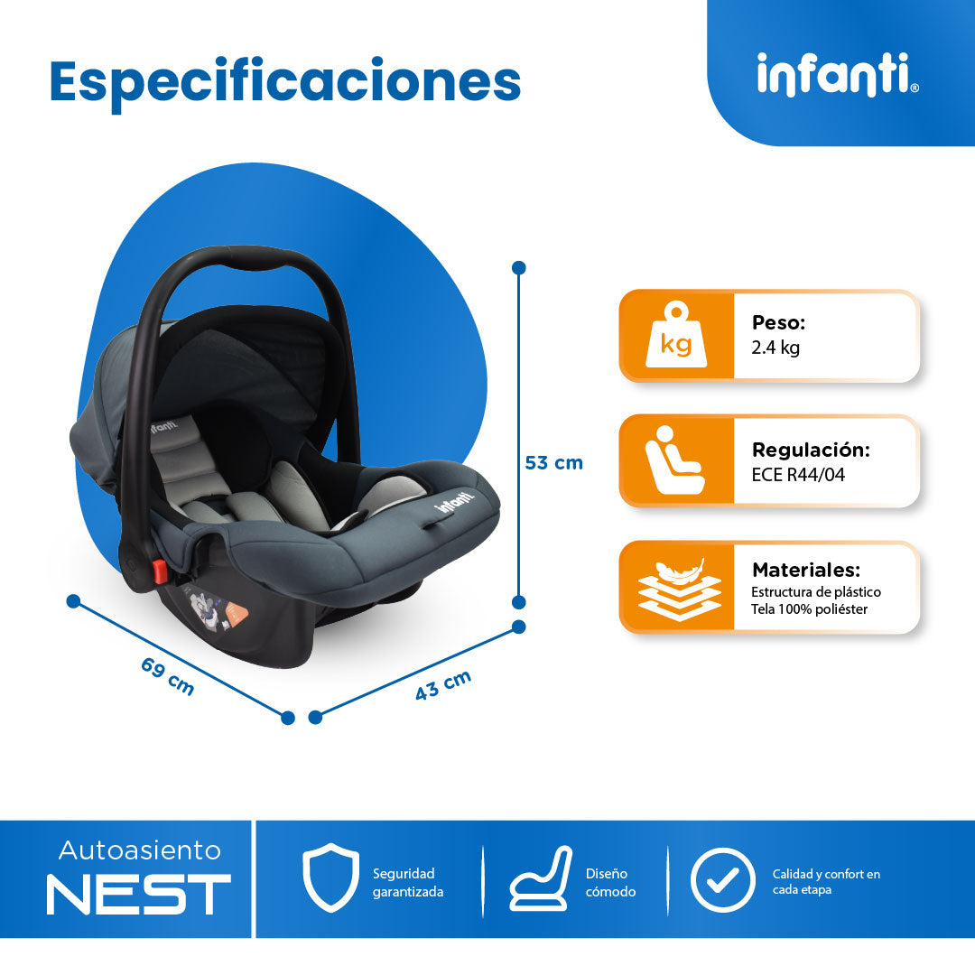Autoasiento Portabebé Nest Con Anclaje Universal y Soporte Acolchado