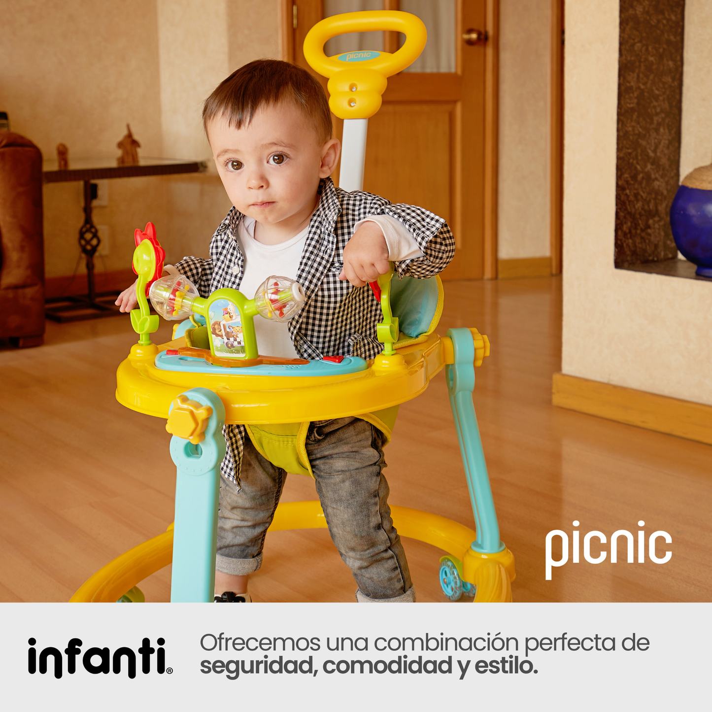 Infanti Andadera Picnic Tablero Interactivo Barra De Empuje