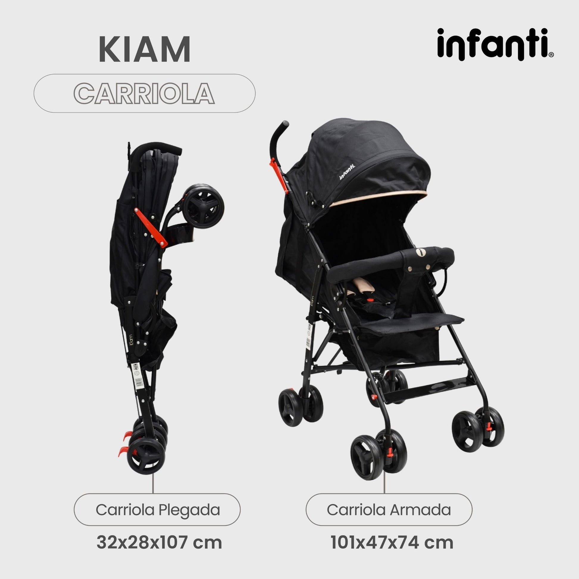 Carriola Para Bebe Kiam Compacta, Ligera, Plegable