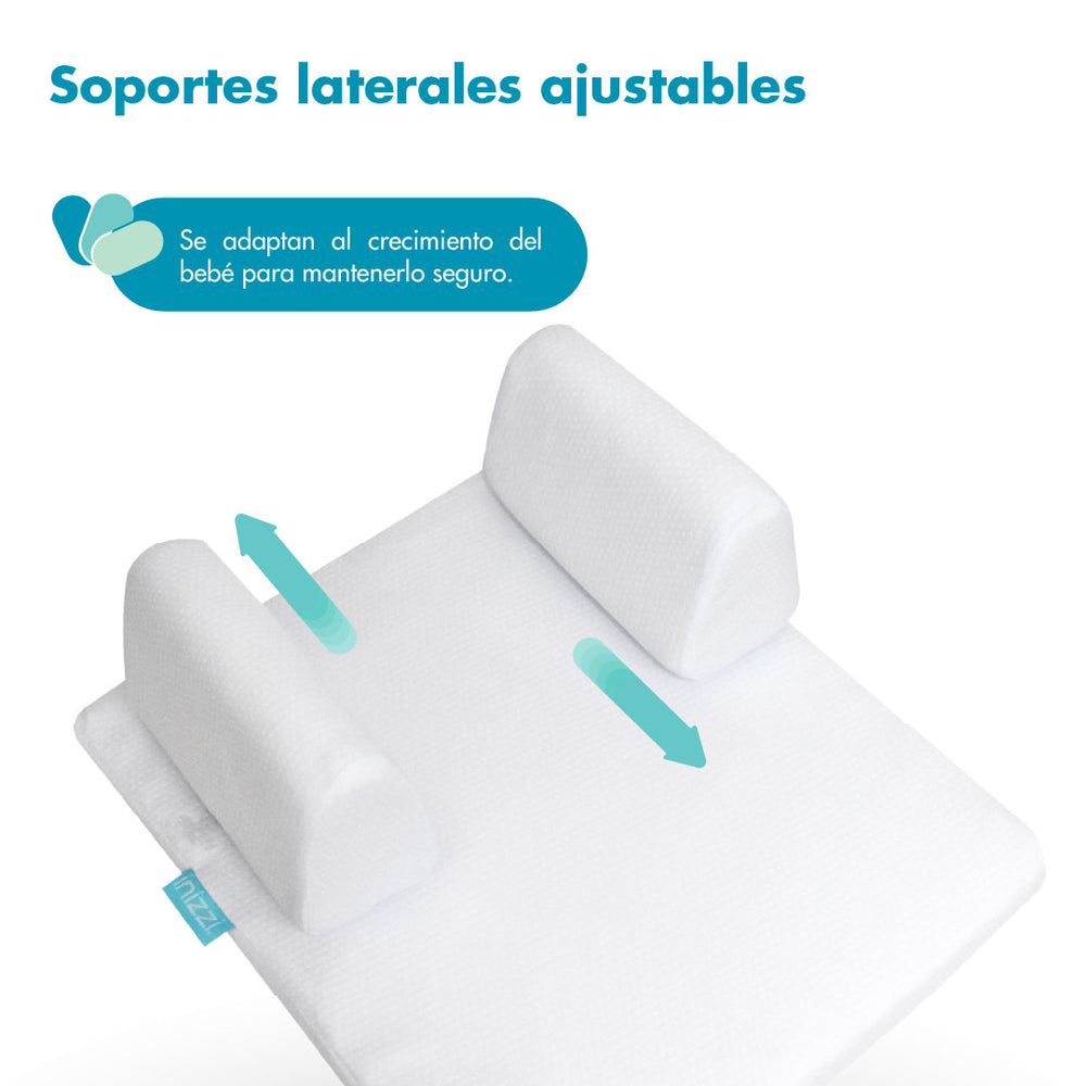 Cojín Antirreflujo para Bebé desde Recién Nacido, Blanco, Diseño Ergonómico con Inclinación, Soportes Ajustables y Tela Transpirable, Inizzi