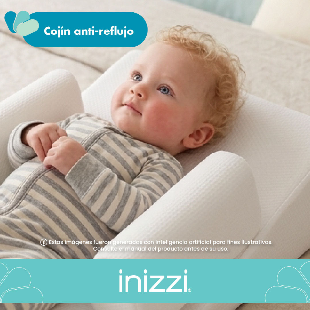 Cojín Antirreflujo para Bebé desde Recién Nacido, Blanco, Diseño Ergonómico con Inclinación, Soportes Ajustables y Tela Transpirable, Inizzi