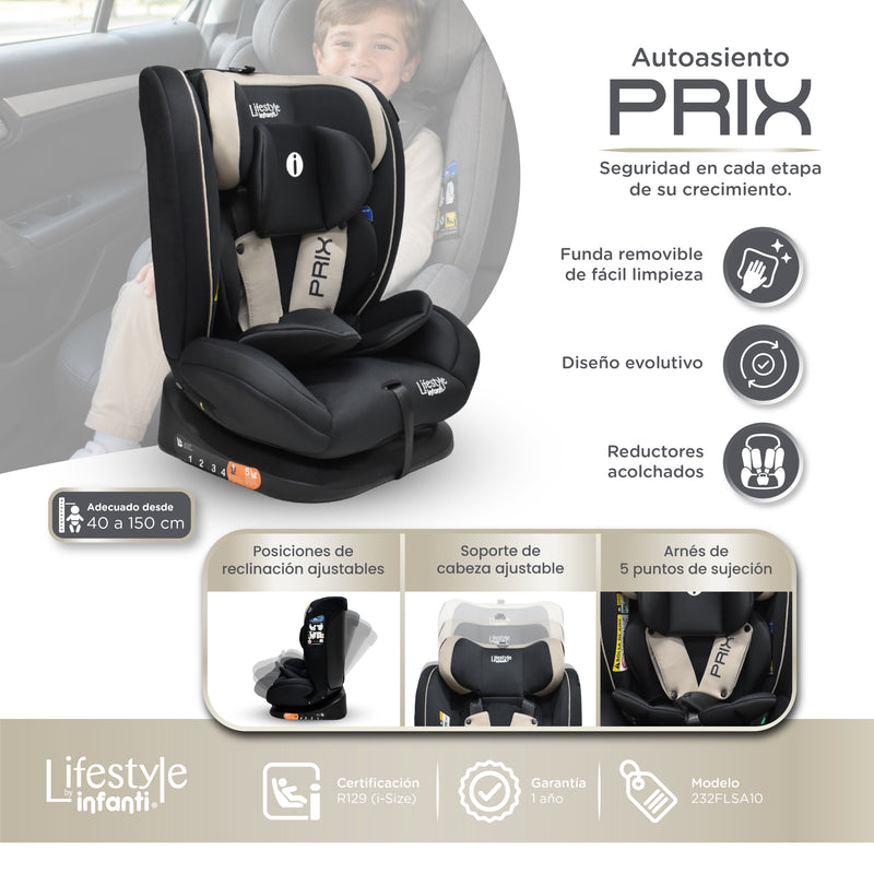 Autoasiento Prix Con Reclinación Ajustable y Arnés De Seguridad