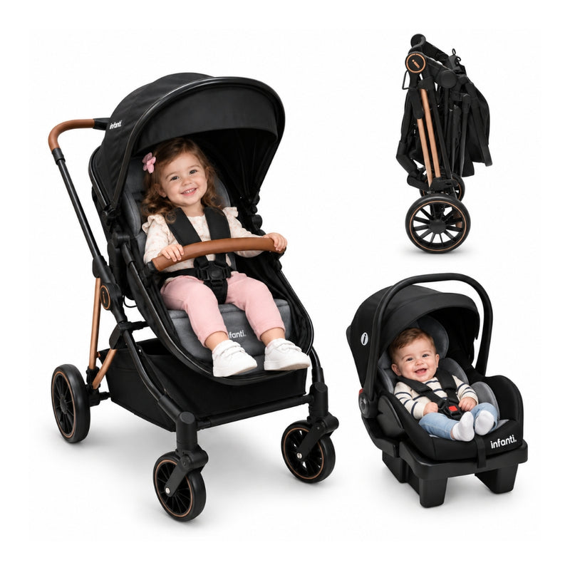 Carriola Travel System Ana Negro Con Asiento Reversible y Portabebé