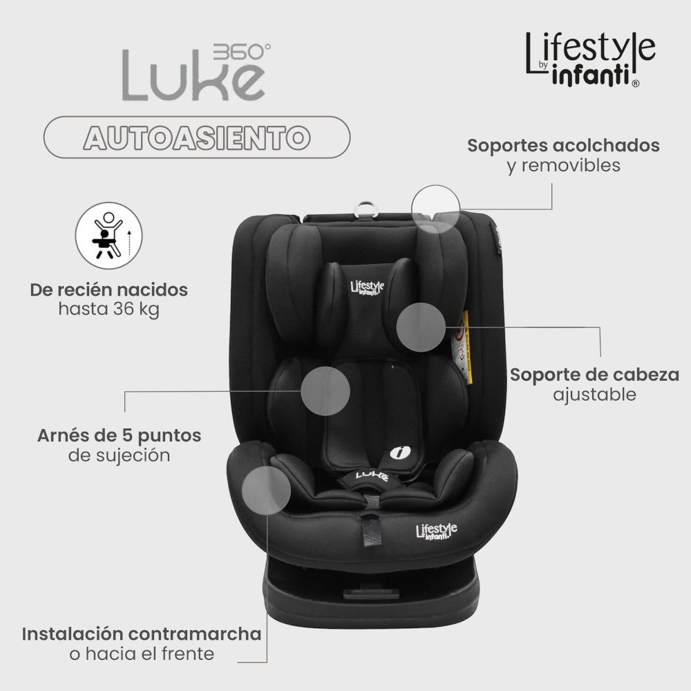 Autoasiento Luke 360° Lifestyle by Infanti Sistema de Anclaje Isofix